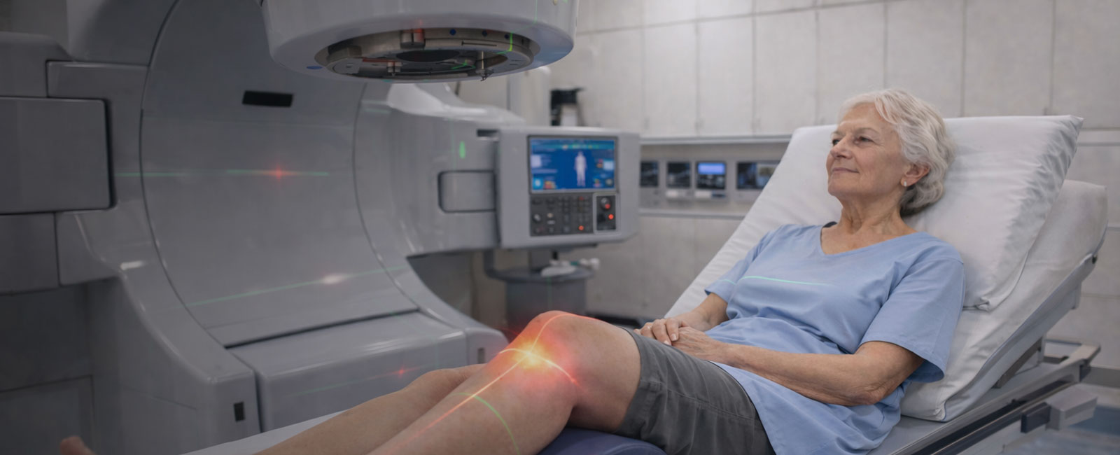Decorative Photo of a Woman Receiving Low Dose Radiation Therapy for Osteoarthritis
